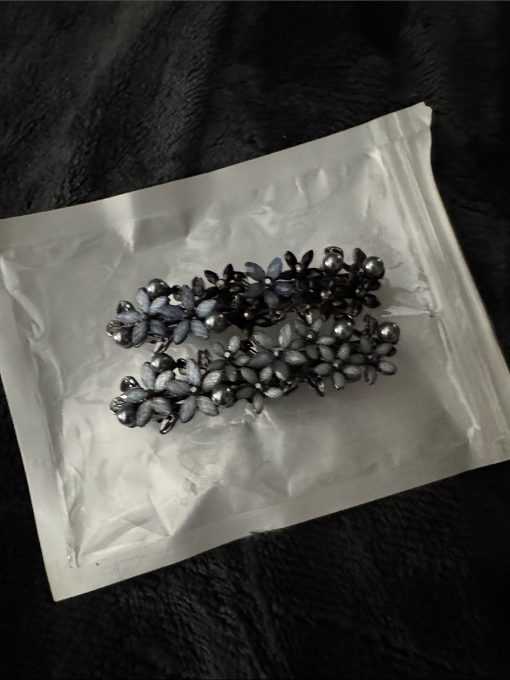 Floral Metallic Hair Barrettes - Silver and Blue Tone
